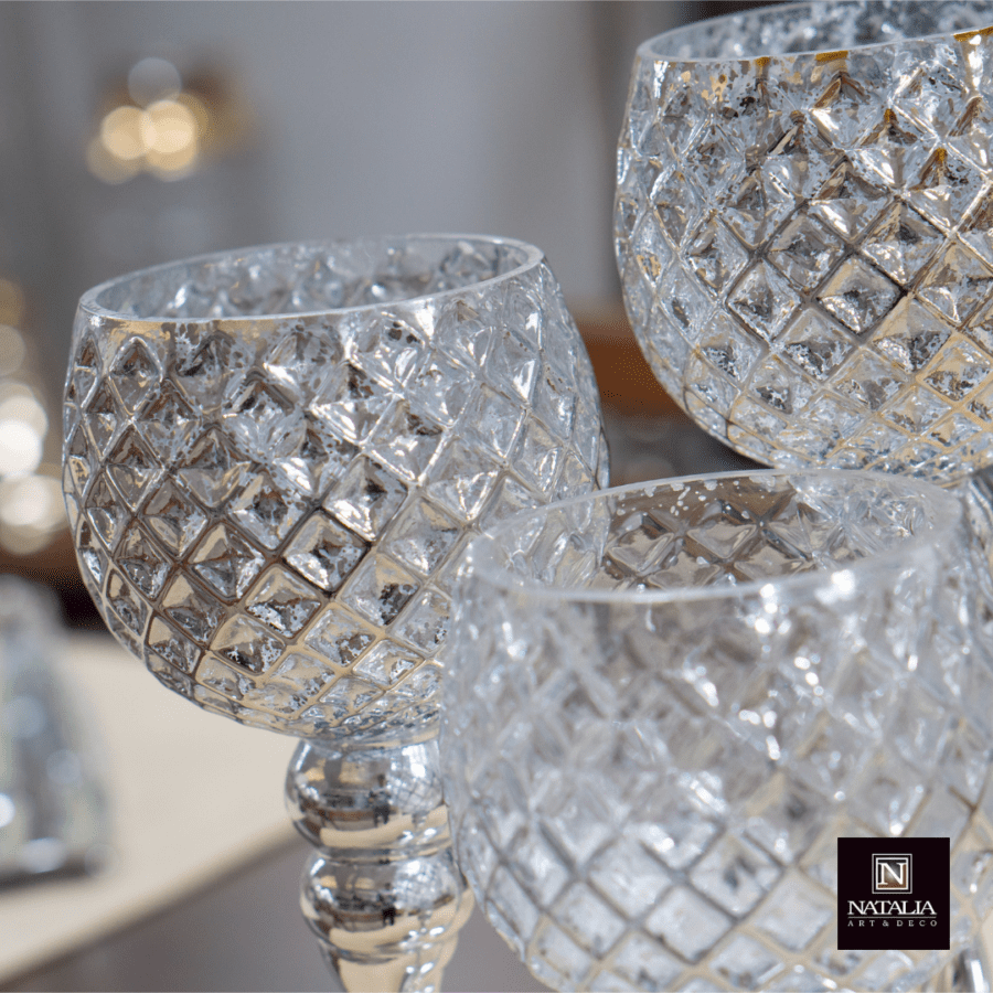 SET X3 CANDELABROS VIDRIO PLATEADO