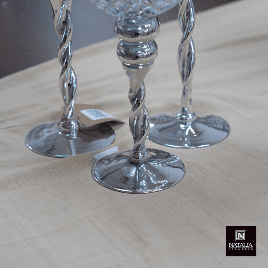 SET X3 CANDELABROS VIDRIO PLATEADO