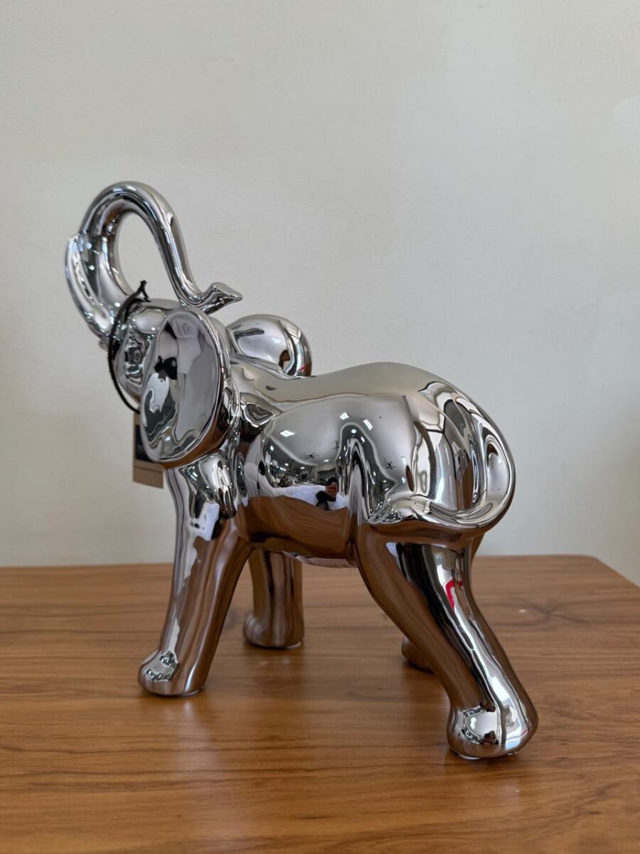 FIGURA ELEFANTE CERAMICA PLATEADO