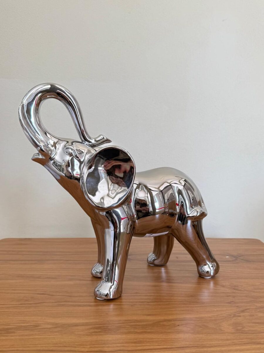 FIGURA ELEFANTE CERAMICA PLATEADO